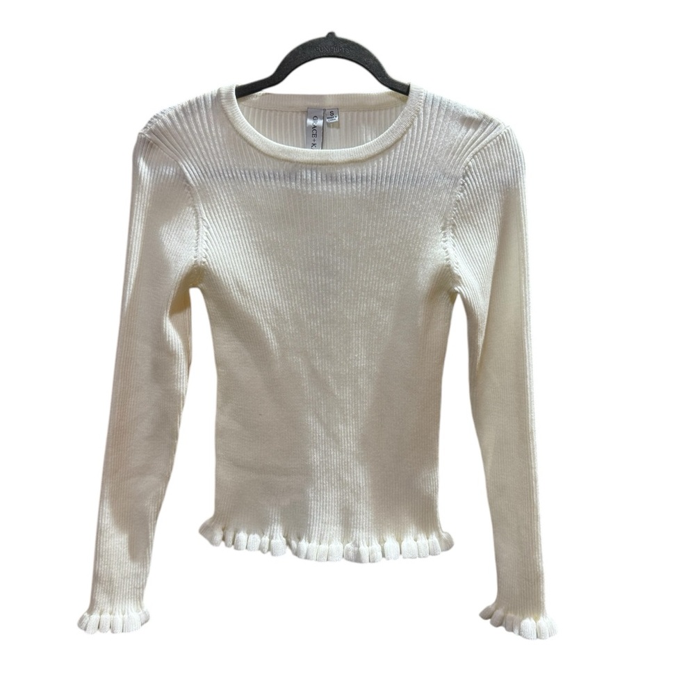 Grace & Karma Ribbed Ruffle Hem Top Size Small